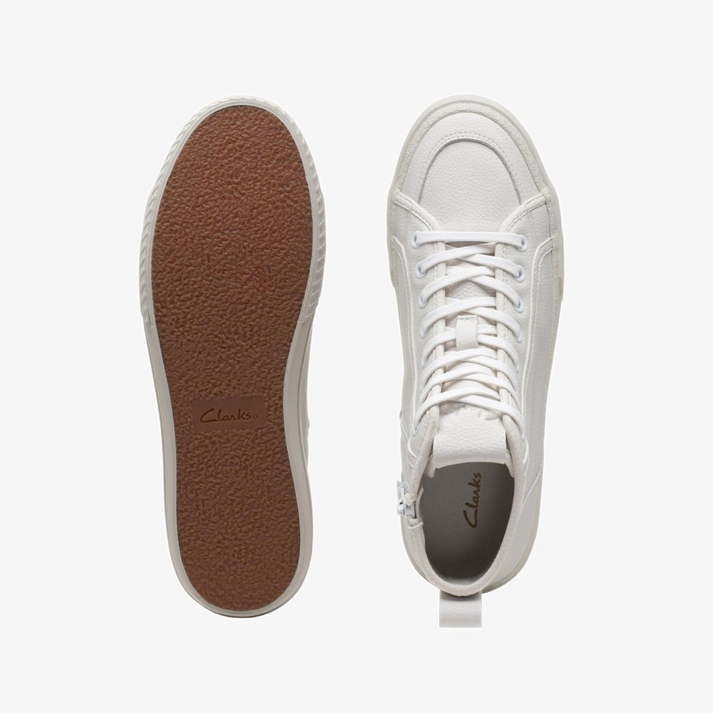 Clarks Women’s Cream High-Top Sneakers, leather, size 9